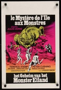 5e689 MYSTERY ON MONSTER ISLAND Belgian '81 Terence Stamp, Peter Cushing, cool comic book art!