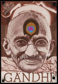 5e338 GANDHI Czech 11x16 '82 Richard Attenborough, image of Mahatma Gandhi, art by Teissig!