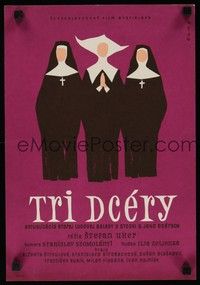 5e359 THREE DAUGHTERS Czech 11x16 '67 Stefan Uher, Du-Do artwork of nuns!