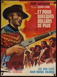 5e393 FOR A FEW DOLLARS MORE French 23x32 '66 Sergio Leone, cool Tealdi artwork of Clint Eastwood!