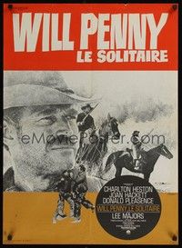 5e440 WILL PENNY French 23x32 '68 close up of cowboy Charlton Heston, Donald Pleasance!