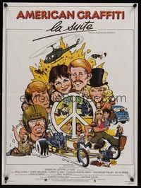 5e468 MORE AMERICAN GRAFFITI French 15x21 '79 Ron Howard, cool art by William Stout!