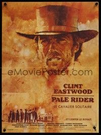 5e476 PALE RIDER French 15x21 '85 great artwork of cowboy Clint Eastwood by C. Michael Dudash!