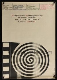 5e078 VII POLISH & IV INT'L FESTIVAL OF SHORT FILM Polish 23x33 '67 cool art of spiral by Szaybo!