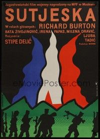 5e012 BATTLE OF SUTJESKA Polish 23x33 '74 Richard Burton, Jan Mlodozeniec art of WWII!
