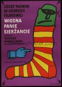 5e086 WIOSNA PANIE SIERZANCE Polish 23x33 '74 great Jan Mlodozenic art of masked crook in sock!