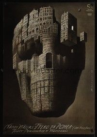 5e120 ONE FLEA SPARE commercial Polish 27x38 '99 Wieslaw Walkuski art of skull made of buildings!