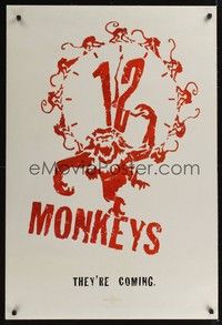 5f008 12 MONKEYS teaser DS 1sh '95 Terry Gilliam directed sci-fi, cool logo artwork!