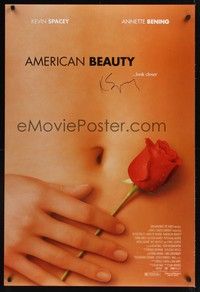 5f035 AMERICAN BEAUTY signed DS 1sh '99 by Kevin Spacey, Sam Mendes Academy Award winner!