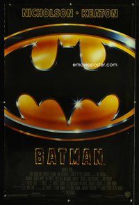 5f063 BATMAN glossy 1sh '89 Michael Keaton, Jack Nicholson, directed by Tim Burton!