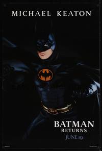 5f074 BATMAN RETURNS teaser 1sh '92 cool image of Michael Keaton as Batman!