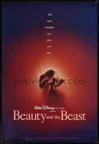 5f085 BEAUTY & THE BEAST DS 1sh '91 Walt Disney cartoon classic, great romantic art!