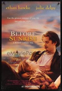 5f090 BEFORE SUNRISE advance DS 1sh '94 directed by Richard Linklater, Ethan Hawke, Julie Delpy!