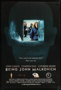 5f093 BEING JOHN MALKOVICH DS 1sh '99 Spike Jonze, John Cusack & Cameron Diaz peering through head!