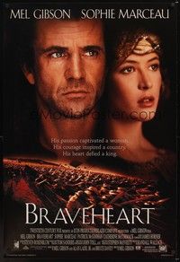 5f116 BRAVEHEART style C int'l DS 1sh '95 close-ups of Mel Gibson, Sophie Marceau!