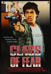 5f141 CLASS OF FEAR video 1sh '92 Don Murphy, wild image of student with gun!
