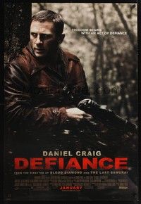 5f165 DEFIANCE advance DS 1sh '08 Edward Zwick directed, rugged Daniel Craig w/machine gun!