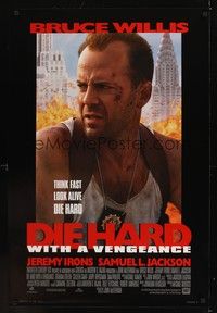 5f176 DIE HARD WITH A VENGEANCE style B 1sh '95 cool close-up of beaten cop Bruce Willis!