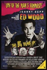 5f183 ED WOOD video 1sh '94 Tim Burton, Johnny Depp as the worst director ever, mostly true!