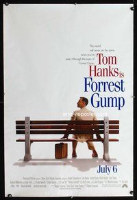 5f212 FORREST GUMP DS advance 1sh '94 Tom Hanks waiting for the bus, Robert Zemeckis!