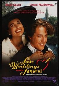 5f214 FOUR WEDDINGS & A FUNERAL DS 1sh '94 Hugh Grant, Andie McDowell!