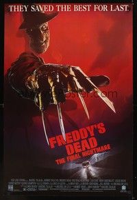 5f216 FREDDY'S DEAD video 1sh '91 great art of Robert Englund as Freddy Krueger!