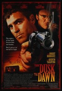 5f224 FROM DUSK TILL DAWN DS 1sh '95 close image of George Clooney & Quentin Tarantino, vampires!