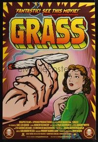 5f252 GRASS 1sh '99 history of marijuana in the U.S., Woody Harrelson, great pseudo-retro artwork!