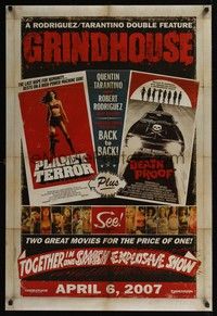 5f257 GRINDHOUSE advance DS 1sh '07 Rodriguez & Tarantino, Planet Terror & Death Proof!