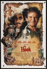 5f286 HOOK 1sh '91 artwork of pirate Dustin Hoffman & Robin Williams by Drew Struzan!