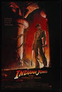 5f316 INDIANA JONES & THE TEMPLE OF DOOM 1sh '84 full-length art of Harrison Ford by Bruce Wolfe!