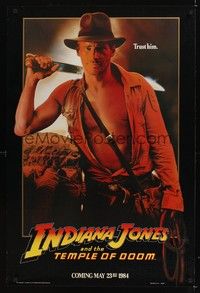 5f317 INDIANA JONES & THE TEMPLE OF DOOM teaser 1sh '84 Harrison Ford with machete, trust him!