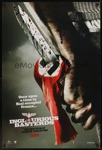 5f319 INGLOURIOUS BASTERDS teaser DS 1sh '09 Quentin Tarantino, bloody knife through Nazi flag!