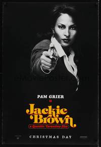 5f335 JACKIE BROWN teaser DS 1sh '97 Quentin Tarantino, cool image of Pam Grier with gun!