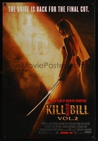 5f352 KILL BILL: VOL. 2 advance DS 1sh '04 bride Uma Thurman with katana, Quentin Tarantino!