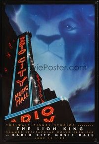 5f387 LION KING Radio City advance 1sh '94 classic Disney cartoon set in Africa!