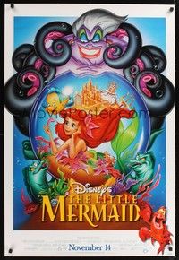 5f390 LITTLE MERMAID advance DS 1sh R97 great art of Ariel & cast, Disney underwater cartoon!