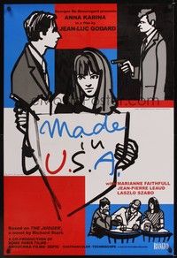 5f409 MADE IN U.S.A. 1sh R09 Jean-Luc Goddard, Anna Karina, great Keiko Kimura art!