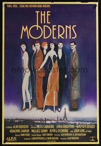 5f440 MODERNS arthouse 1sh '88 Alan Rudolph, Keith Carradine, cool artwork of trendy 1920's people!