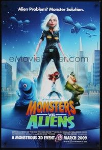 5f443 MONSTERS VS ALIENS advance DS 1sh '09 DreamWorks, alien problem, monster solution!
