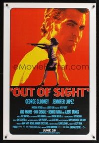 5f466 OUT OF SIGHT advance 1sh '98 Steven Soderbergh, cool image of George Clooney, Jennifer Lopez!