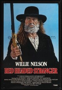 5f505 RED-HEADED STRANGER 1sh '86 great close up art of Willie Nelson with rifle by Tanenbaum!