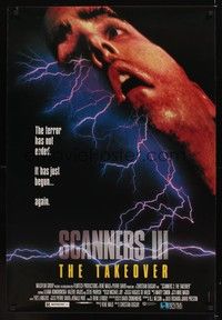 5f539 SCANNERS 3 video 1sh '92 sci-fi horror sequel, the terror has not ended!