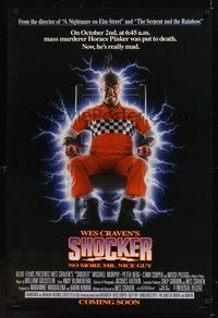 5f561 SHOCKER advance DS 1sh '89 Wes Craven, wild image of electrocuted murderer Mitch Pileggi!