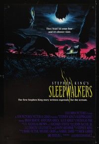 5f580 SLEEPWALKERS DS 1sh '92 Brian Krause, great art of cats at night, Stephen King!