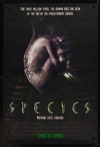 5f591 SPECIES advance DS 1sh '95 creepy artwork of alien Natasha Henstridge in embryo sac!