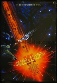 5f608 STAR TREK VI 1sh '91 William Shatner, Leonard Nimoy, cool art by John Alvin!