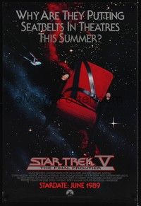 5f606 STAR TREK V advance 1sh '89 The Final Frontier, image of theater chair w/seatbelt!