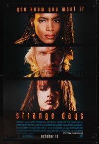 5f618 STRANGE DAYS cast style advance 1sh '95 Ralph Fiennes, Angela Bassett, Juliette Lewis!