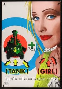 5f641 TANK GIRL teaser 1sh '95 wacky Lori Petty w/bullseye pop-art image!